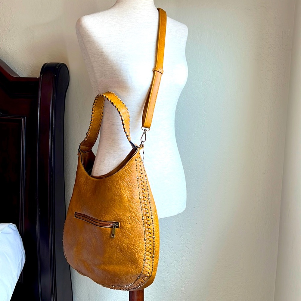 Ampere brand leather crossbody purse with metal detail